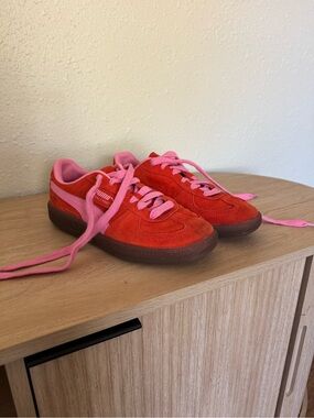 Puma Suede Palermo Sneakers in Red with Pink Details